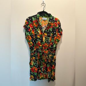 Vintage Blue Cabana Tropical Polkadot Romper